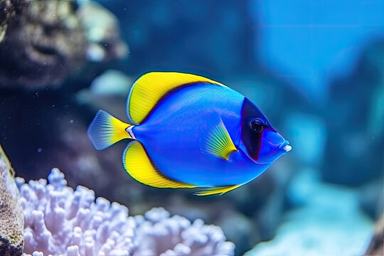 Blue surgeonfish paracanthurus hepatus or blue tang, regal tang, palette surgeonfish, Ecosystem and environment conservation