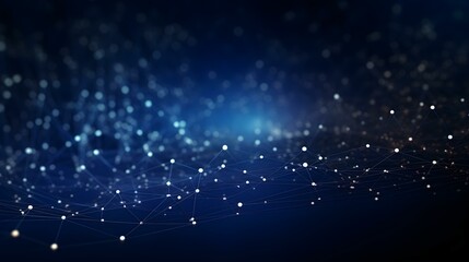 Obraz premium Blurred Data Technology Background in navy Colors. Network of connected Dots and Lines 