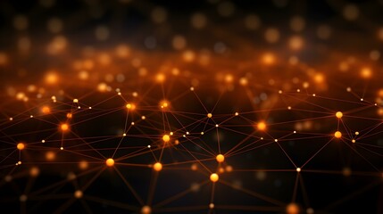 Blurred Data Technology Background in orange Colors. Network of connected Dots and Lines
