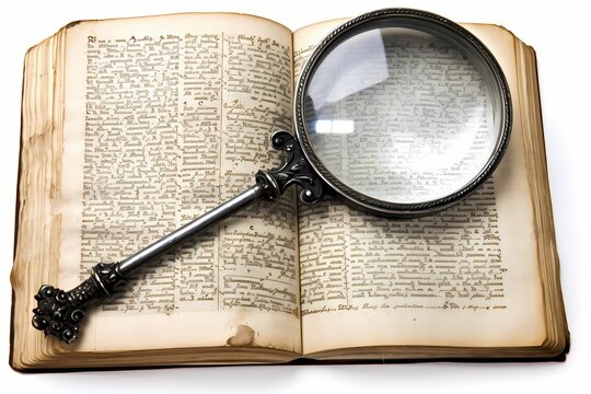 Magnifying Glass and Antique Book - Exploring the Past. This evocative image invites viewers to delve into history's mysteries and secrets