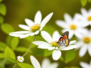 Fototapeta premium Beautiful Butterfly on a delicate white spring flower in spring in the rays of transparent sunlight of the morning sun
