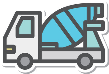 シンプルな乗り物のステッカー単品アイコン　ミキサー車