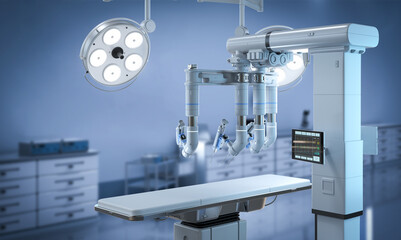 Robotic assisted surgery machine in operating room