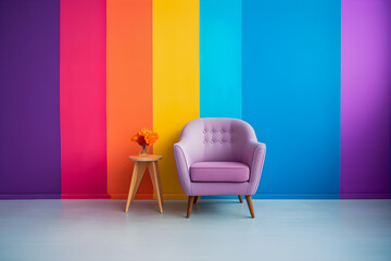 Colorful armchair on color geometric wall interior contemporary design  - obrazy, fototapety, plakaty