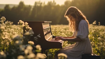  Woman playing piano in a field © Karen
