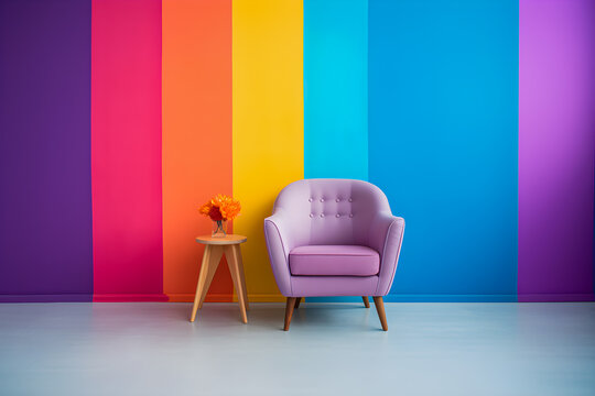 Fototapeta Colorful armchair on color geometric wall interior contemporary design 