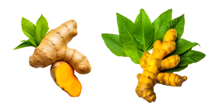 Turmeric root and leaves - Powered by Adobe