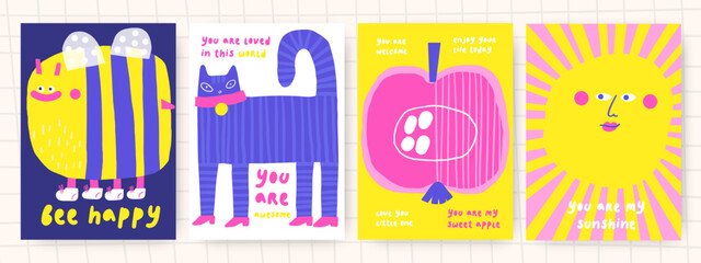 Obraz premium Cute doodle birthday, baby shower cards