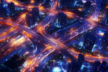 Highway traffic in the city at night. 3D rendering.