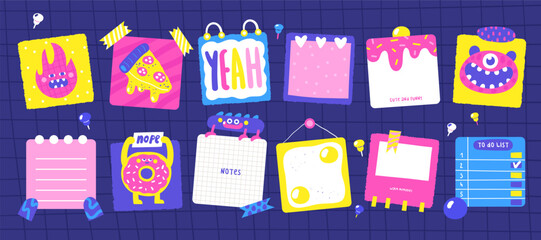 Sticky hand drawn doodle notes on paper