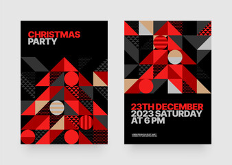 Vector illustration with abstract Christmas tree for flyer template, greeting card, poster, banner or social media. Happy New Year and Merry Christmas. Christmas tree made of geometric shapes.