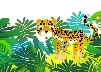 Gordijnen cartoon scene with jungle and animals being together as frame illustration for children © honeyflavour