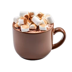 Schilderijen op glas Isolated Ceramic Mug Filled with Hot Chocolate and Marshmallows on White Background © Peter