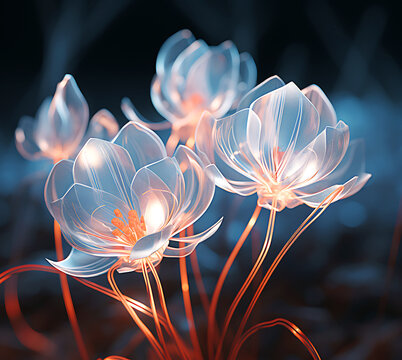 Beautiful bouquet of colorful modern flowers in wonderful harmony, 3D flowers.