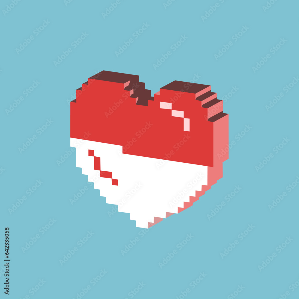 Poster isometric asset from pixel art square 3d of indonesia heart for items asset. isomeric heart on pixel