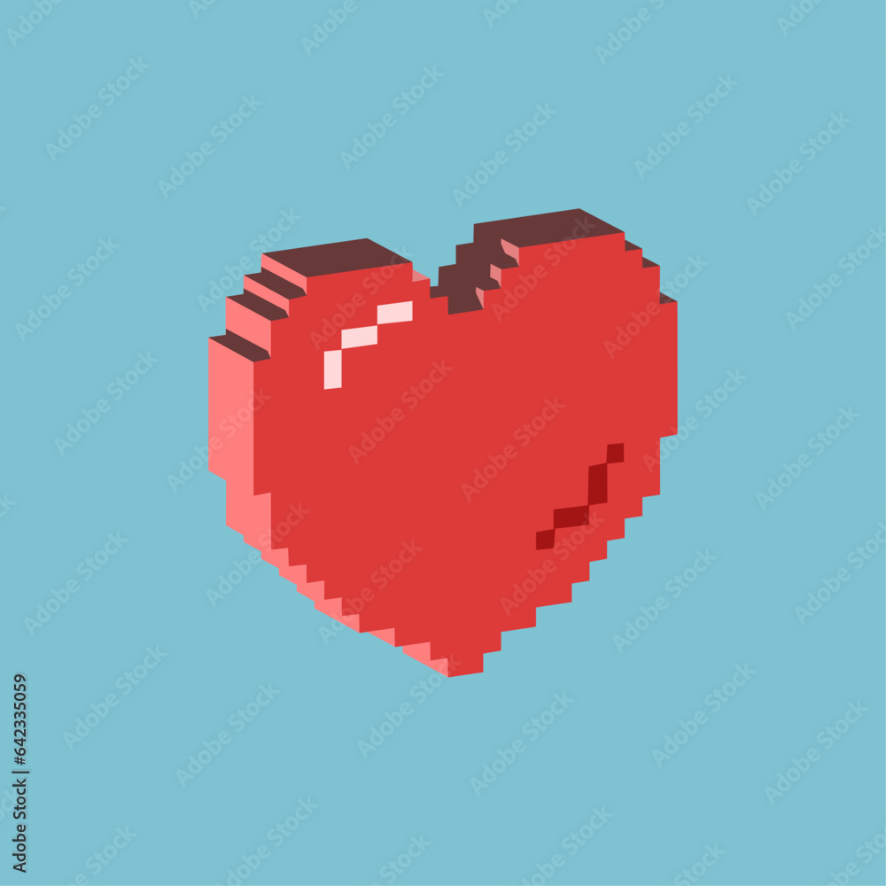 Poster Isometric Asset from Pixel art square 3d of heart  for  items asset. Isomeric heart on pixelated style 3d .8bits perfect for game asset or design asset element for your game design.3d pixel