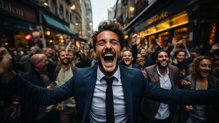 Fototapeta na wymiar Workplace Happiness: A Businessman's Mid-Career Achievement