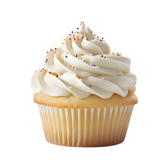 Vanilla Cupcake with White Cream Sprinkled with colorful sugar granules
