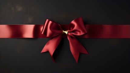 Burgundy Gift Ribbon with a Bow in front of a dark Background. Festive Template for Holidays and Celebrations
