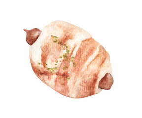Watercolor painting of Bread. Vintage bakery food illustration.
