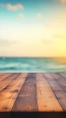  Empty wooden table top with bokeh on blur beach background © red_orange_stock