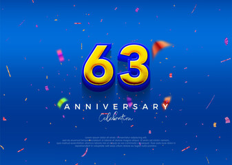 63rd Anniversary, in luxurious blue. Premium vector background for greeting and celebration.