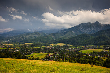Giewont seen from Koscielisko village during the summer in Tatra Mountains.