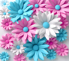 Obraz premium Beautiful bouquet of colorful modern flowers in wonderful harmony, 3D flowers.