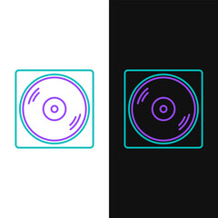 Line Vinyl player with a vinyl disk icon isolated on white and black background. Colorful outline concept. Vector