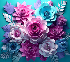 Beautiful bouquet of colorful modern flowers in wonderful harmony, 3D flowers.