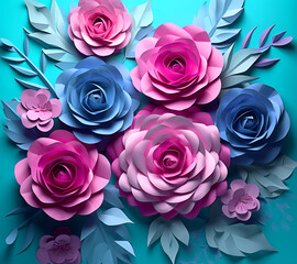 A beautiful bouquet of colorful modern flowers in wonderful harmony, 3D flowers