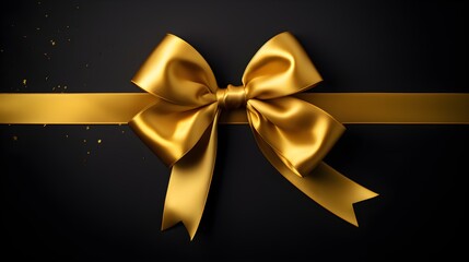 Golden Gift Ribbon with a Bow in front of a dark Background. Festive Template for Holidays and Celebrations
