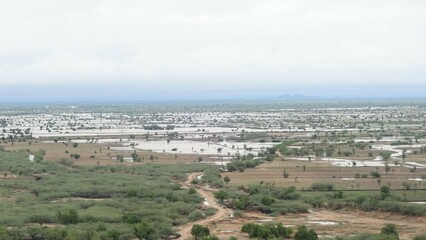 Beautiful view of village field with water river and full of nature and blue sky
