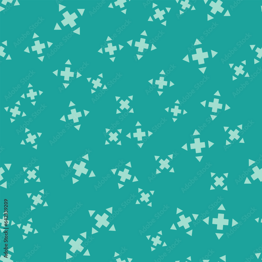 Poster green many ways directional arrow icon isolated seamless pattern on green background. vector