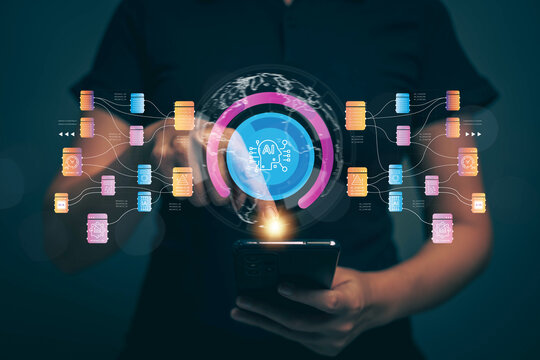 Chatbot chat with AI. Artificial intelligence. The concept of accessing imagination by feeding commands to Ai to create what is in our mind with futuristic technology through the Internet.. - Powered by Adobe