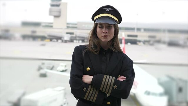Portrait of Confident Woman in Uniform Working in Aviation Business Career Job