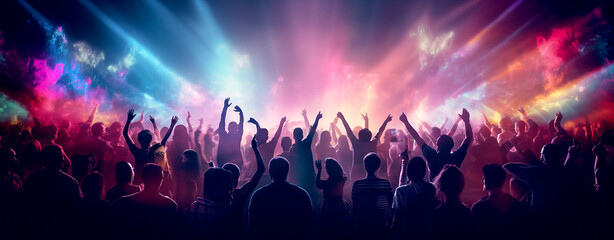 Fototapeta na wymiar crowd of people dancing in the nightclub. Generative Ai