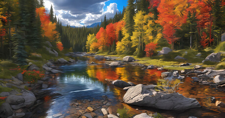 Obraz premium autumn forest in the mountains