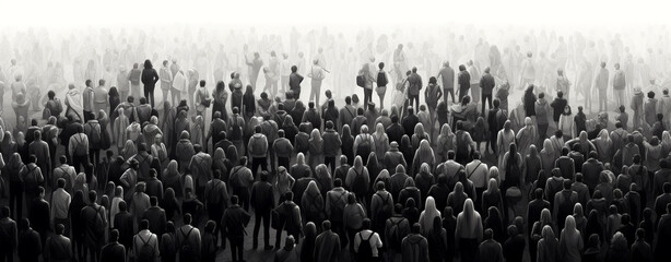 Obraz premium a large crowd of people in the square. abstract black and white illustration. Generative Ai
