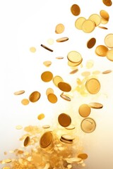 Obraz premium Falling Gold Coins in white background, AI generated Image