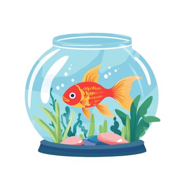 Small fish in aquarium cartoon illustration, AI generated Image