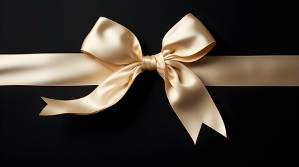 Ivory Gift Ribbon with a Bow in front of a dark Background. Festive Template for Holidays and Celebrations
