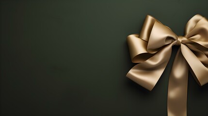 Khaki Gift Ribbon with a Bow in front of a dark Background. Festive Template for Holidays and Celebrations
