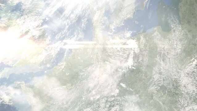 Zoom in from space and focus on Barsinghausen, Germany. 3D Animation. Background for travel intro. Elements of this image furnished by NASA	
