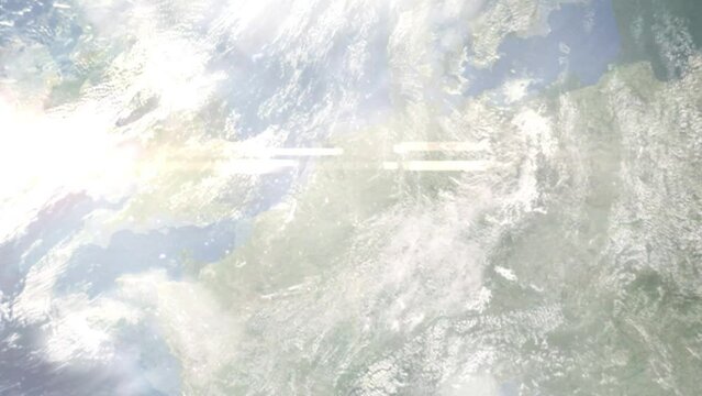 Zoom in from space and focus on Geldern, Germany. 3D Animation. Background for travel intro. Elements of this image furnished by NASA	