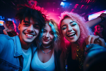 Party young and diverse people having fun in a nightclub. Happy teenager nightlife