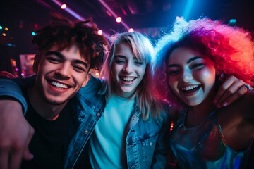 Party young and diverse people having fun in a nightclub. Happy teenager nightlife