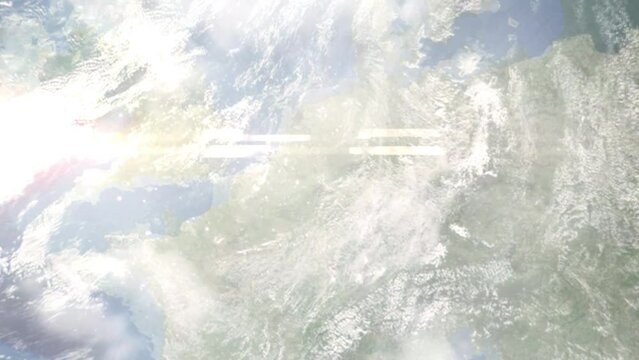 Zoom in from space and focus on J&uuml;lich, Germany. 3D Animation. Background for travel intro. Elements of this image furnished by NASA	