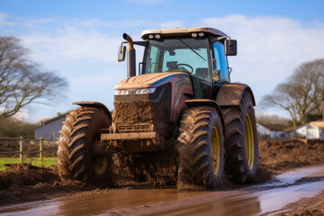 Obraz premium Heavy Equipment Stuck in Muddy Road