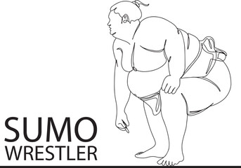 Continuous Line Drawing of Sumo Wrestler, Young Japanese Sumo Man in Training - One Line Graphic Design, Japanese Sumo Wrestler Training at Gym - One Line Vector Art
